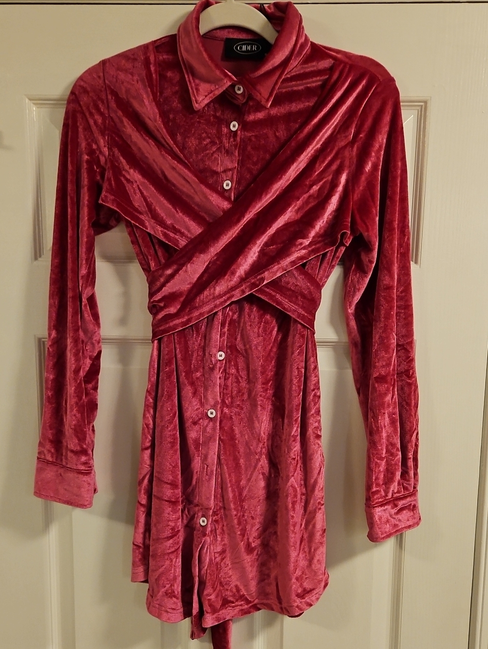 Cider Pink Velvet Wrap Shirt Dress Size S